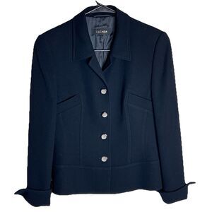 Escada Black Blazer Sz 36 Wool  Long Sleeves Faux Pockets Fold Up Cuffs Lined